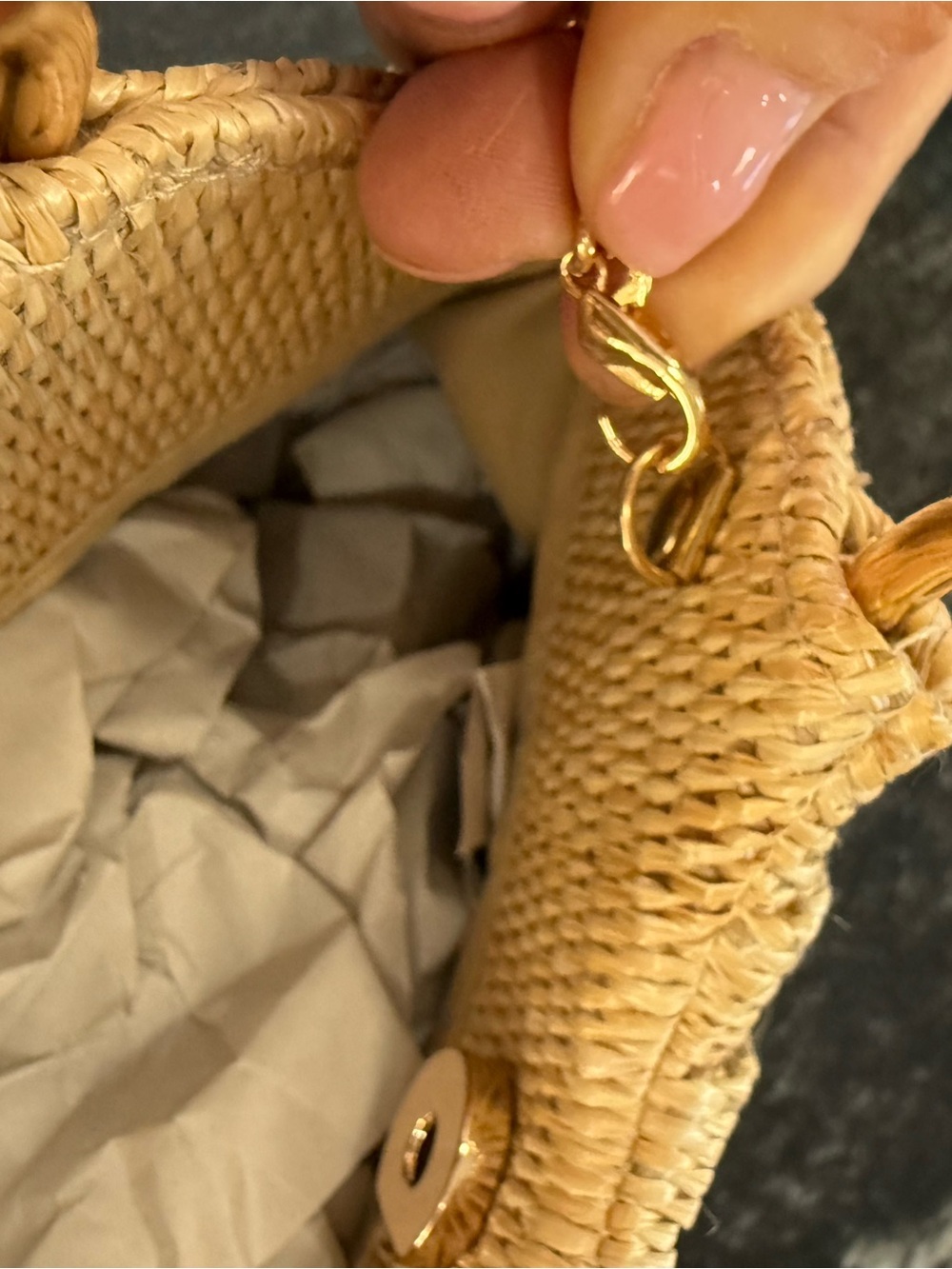 Savannah Natural Straw Mini Handbag with Gold Studs & Chain - Picture 9 of 14